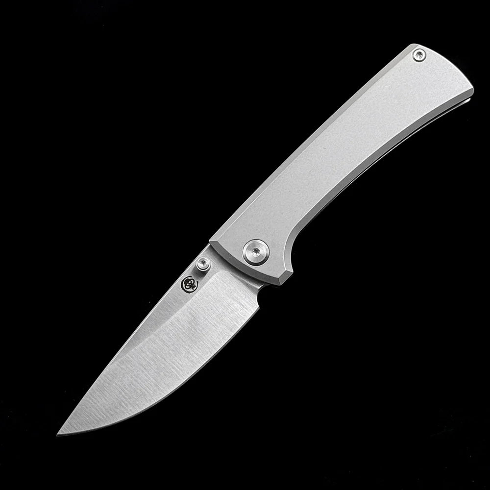 Chaves Knives RCK9 Folding Knife – 3.25" M390 Belt Satin Drop Point Blade with Stonewashed Titanium Handles