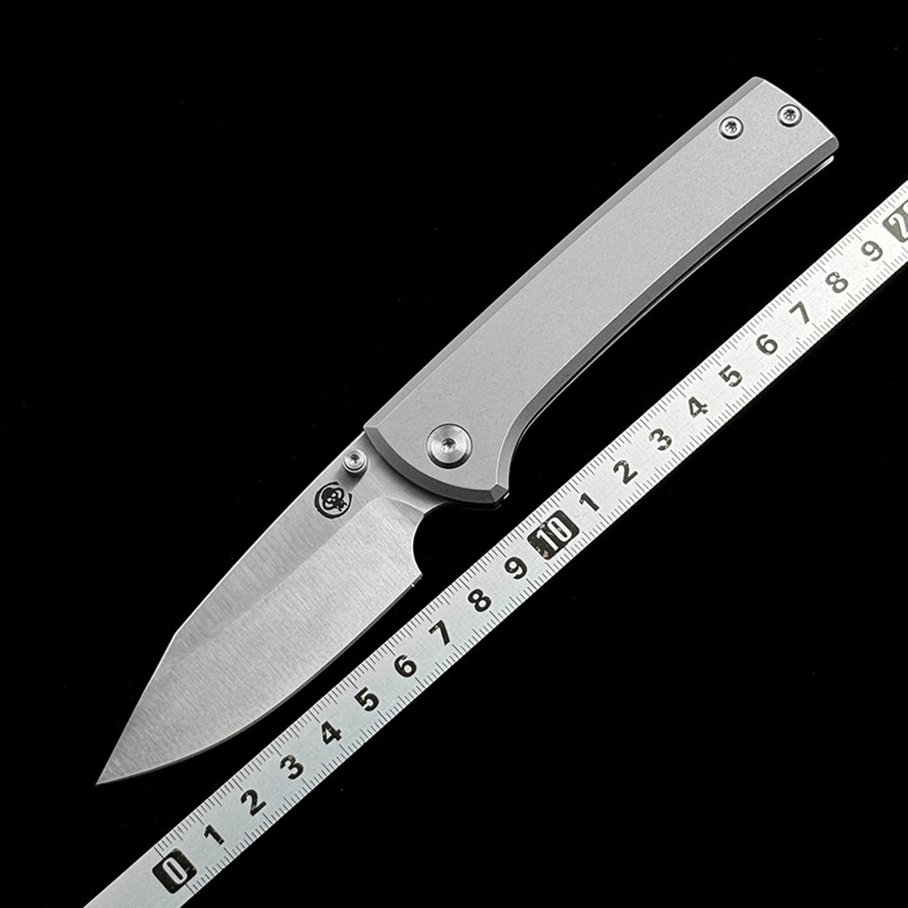 Chaves Knives Scapegoat Street Folding Knife – 3.39" M390 Satin Clip Point Blade with Stonewashed Titanium Handles