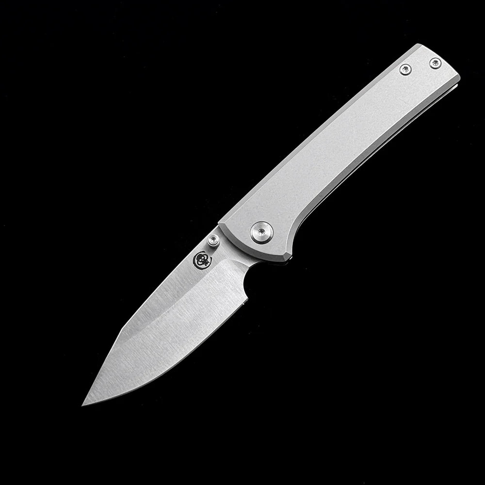 Chaves Knives Scapegoat Street Folding Knife – 3.39" M390 Satin Clip Point Blade with Stonewashed Titanium Handles
