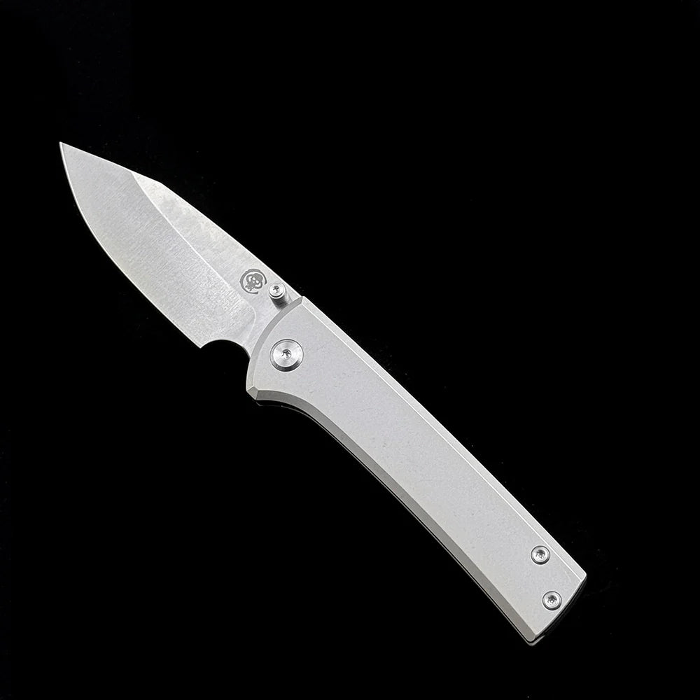 Chaves Knives Scapegoat Street Folding Knife – 3.39" M390 Satin Clip Point Blade with Stonewashed Titanium Handles