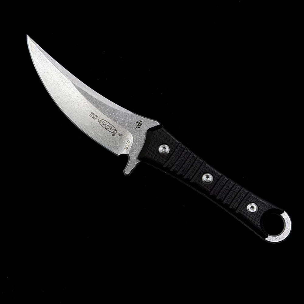 Microtech SBK Borka Fixed Blade Knife – 4.33" M390 Premium Steel Blade – Sculpted Black G10 Handle Tactical Full-Tang Straight Knife