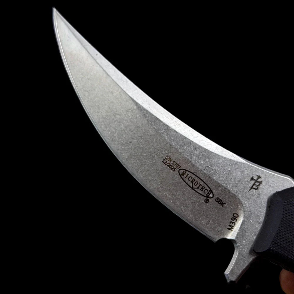 Microtech SBK Borka Fixed Blade Knife – 4.33" M390 Premium Steel Blade – Sculpted Black G10 Handle Tactical Full-Tang Straight Knife