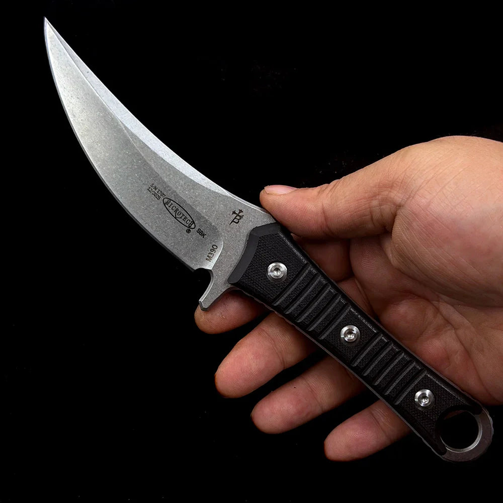 Microtech SBK Borka Fixed Blade Knife – 4.33" M390 Premium Steel Blade – Sculpted Black G10 Handle Tactical Full-Tang Straight Knife