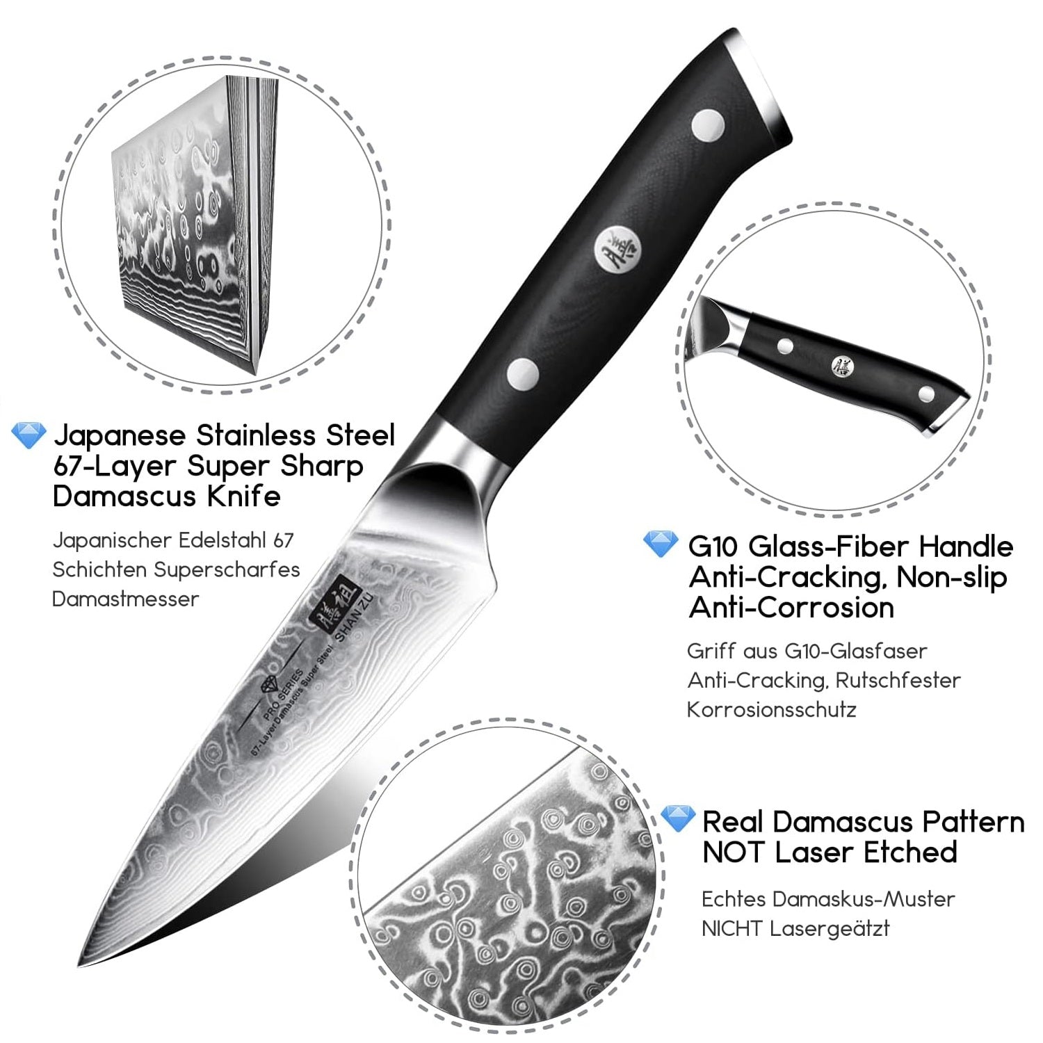 Kitchen Knife Damascus Steel Paring Knife 3.5 inch Small