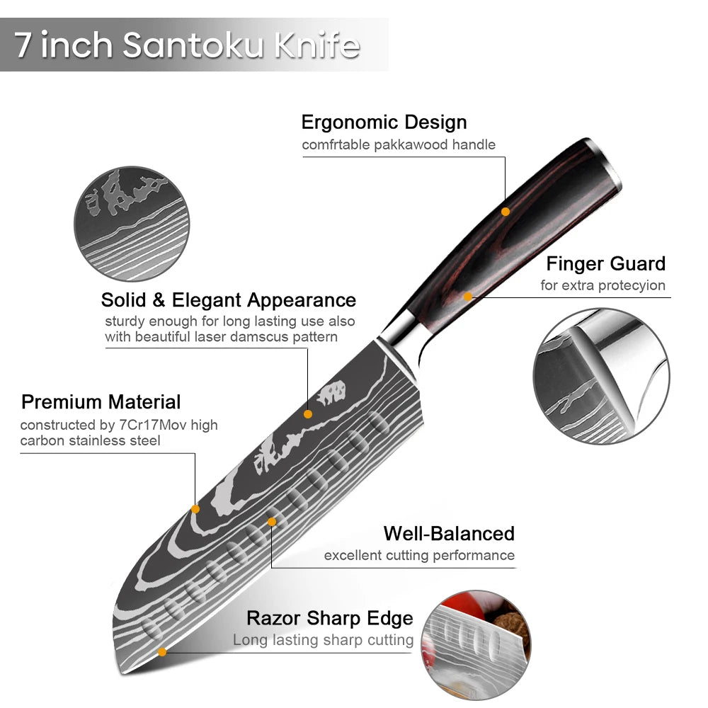 KnivesCollection™ | 7" Santoku Kitchen Knife | Advanced 7Cr17 Steel & Resin Handle