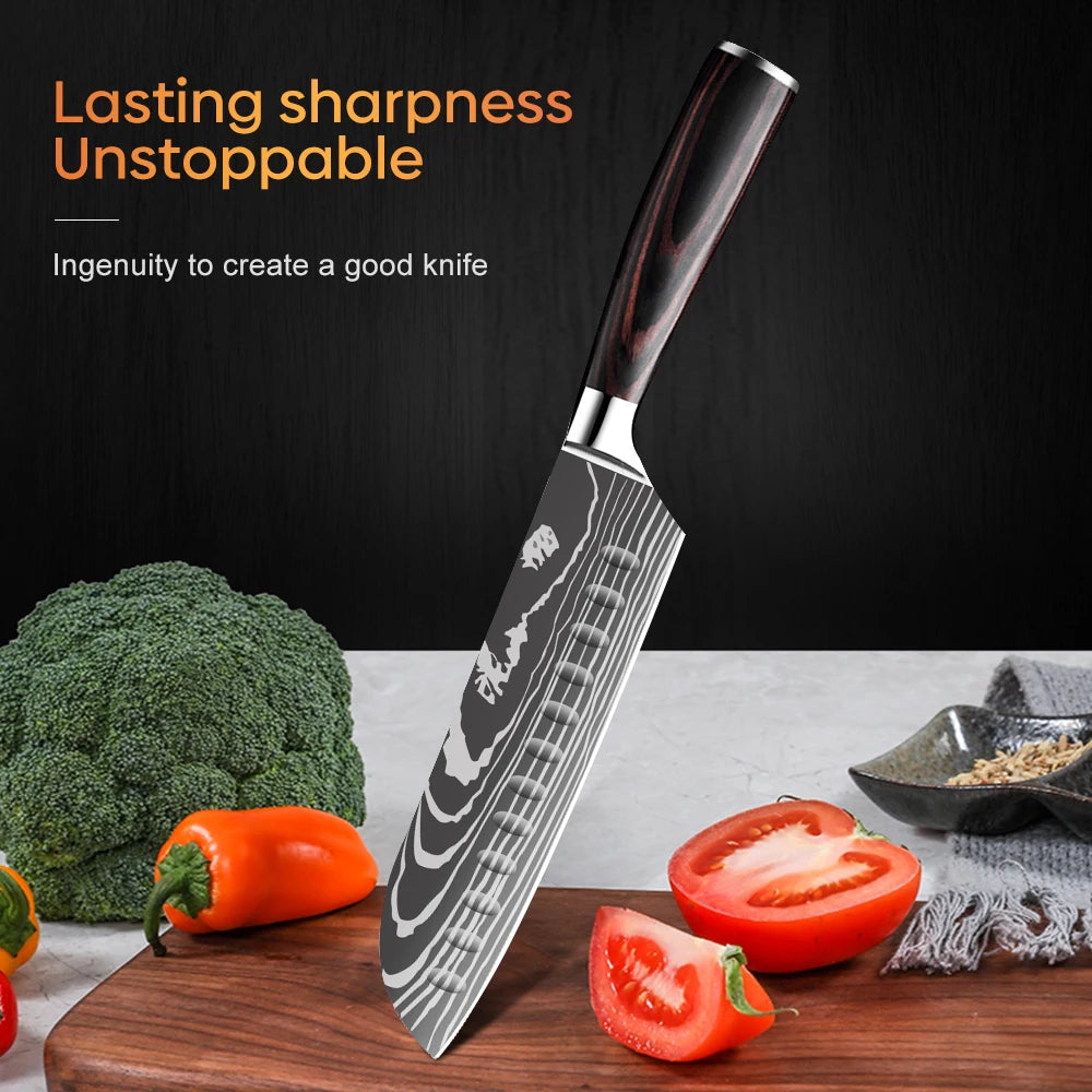 KnivesCollection™ | 7" Santoku Kitchen Knife | Advanced 7Cr17 Steel & Resin Handle