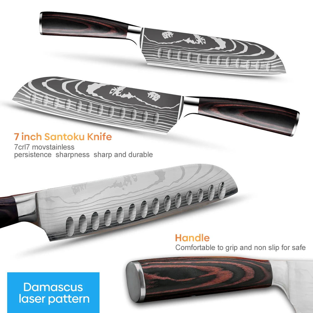 KnivesCollection™ | 7" Santoku Kitchen Knife | Advanced 7Cr17 Steel & Resin Handle