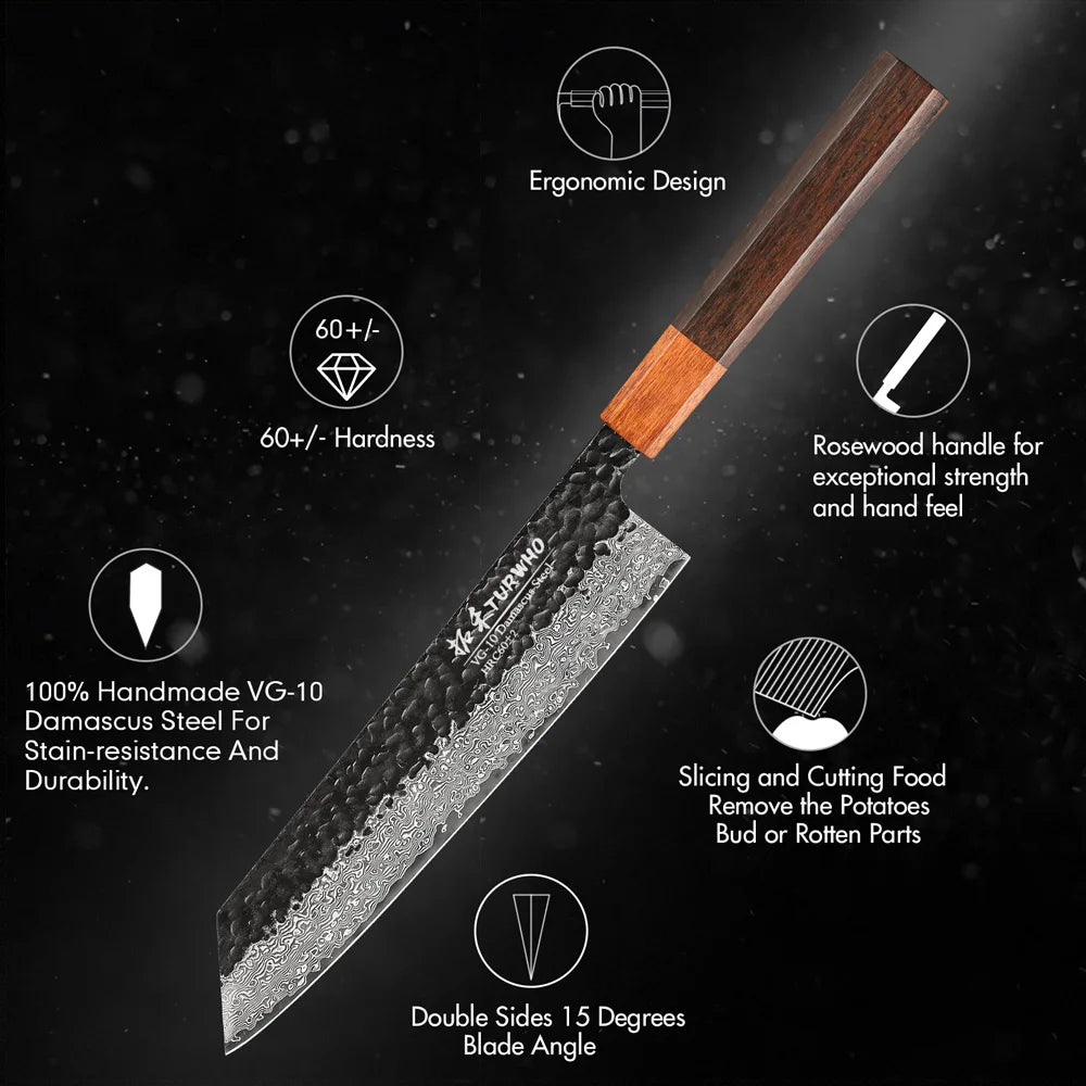 KnivesCollection™ | 8.2" Japanese Damascus Kiritsuke Knife | VG10 Steel & Rosewood