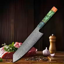 KnivesCollection™ | 8" Damascus Chef Knife | VG10 Core & Unique Stabilized Wood Handle