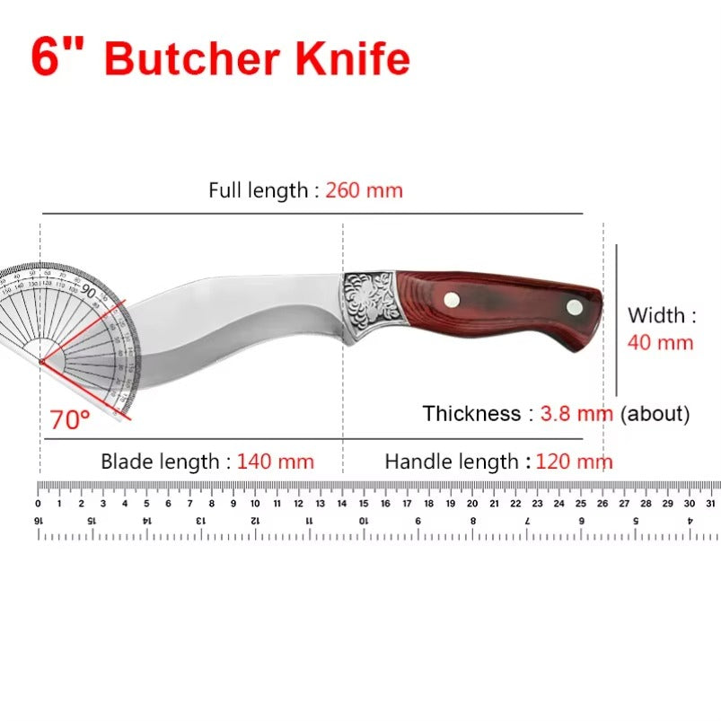 KnivesCollection™ | Hand-Forged Stainless Steel Butcher Knife | Wood Handle & Protective Cover