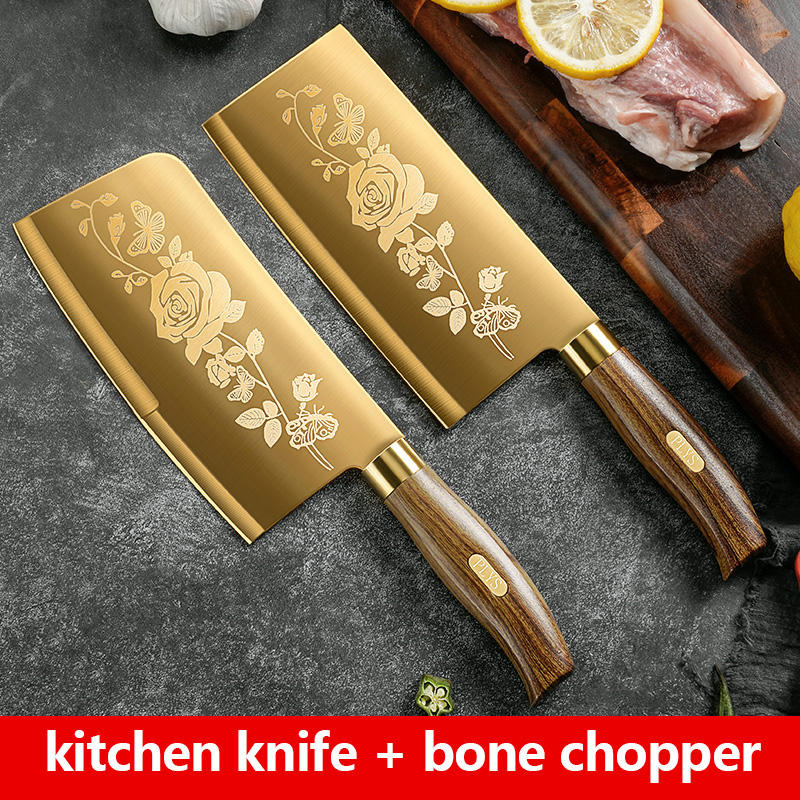 Luxury Gold Kitchen Knife Set Stainless Steel Blade with Golden Titanium