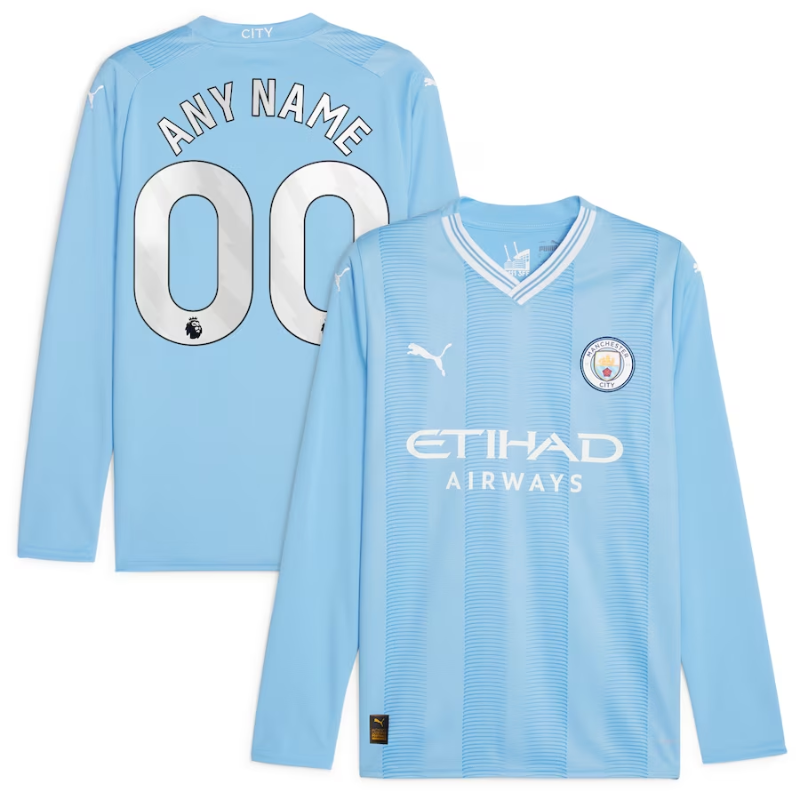 Manchester City 2023/24 Home Custom Long Sleeve Authentic T-shirt - Sky Blue