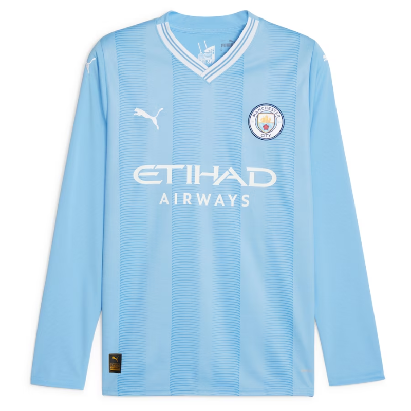 Manchester City 2023/24 Home Custom Long Sleeve Authentic T-shirt - Sky Blue