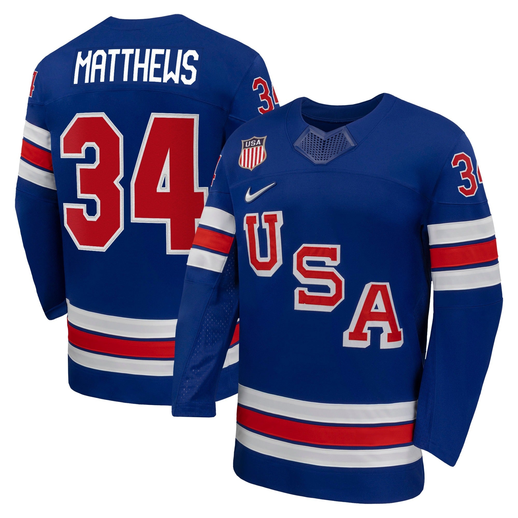 Nike USA Hockey 2026 Home Supporter Edition Jersey – Auston Matthews #34 – Royal Blue