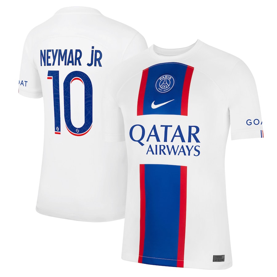 Paris Saint-Germain Third Stadium Shirt 2022-23 with Neymar Jr 10 printing Unisex - White - Jersey Teams World