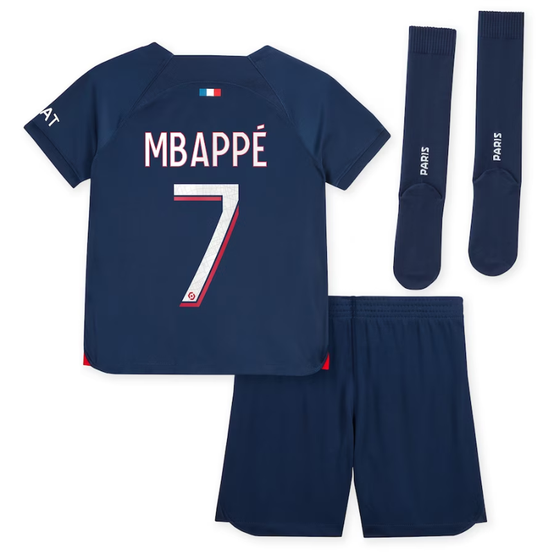 Paris Saint-Germain Team Home Kit 2023-24 - Little Kids with Mbappé 7 printing Jersey - Blue - Jersey Teams World