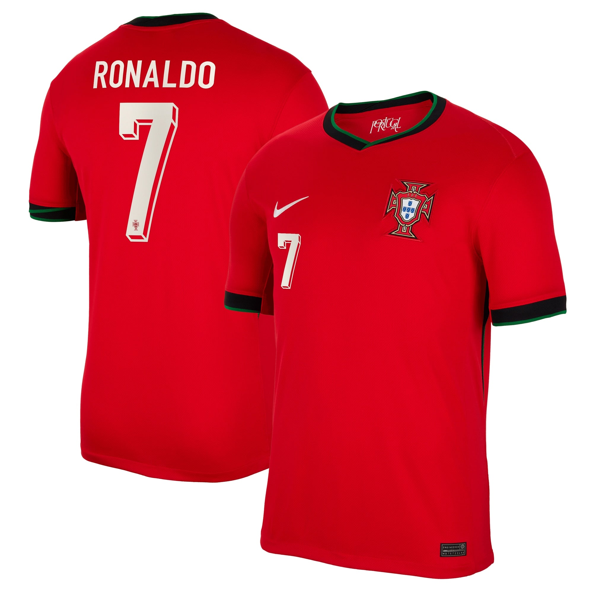 Portugal Nike Home Stadium Shirt 2024 with Ronaldo 7 printing Authentic T-shirt - Red