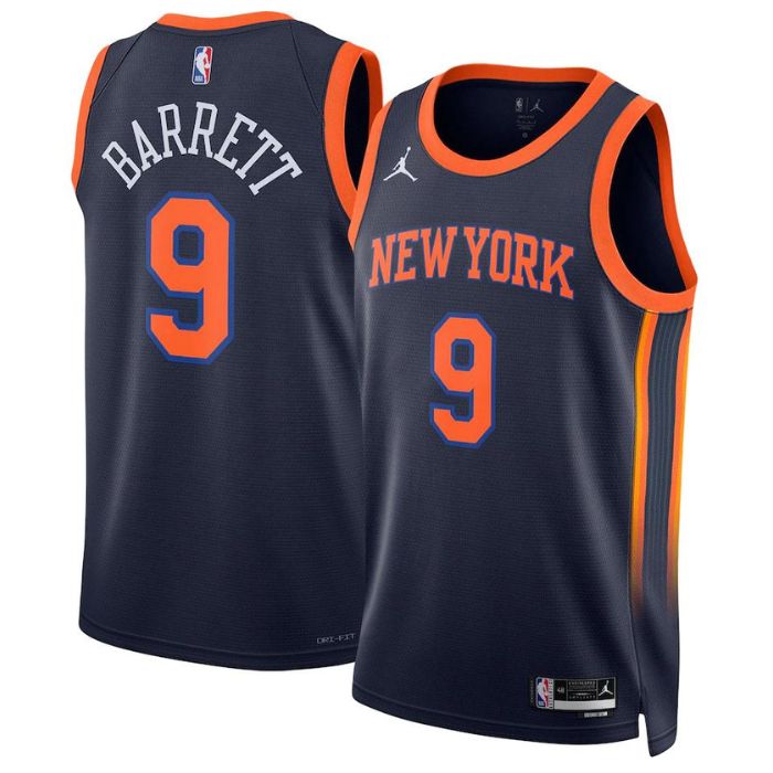 RJ Barrett New York Knicks  2023 Swingman Jersey - Statement Edition - Navy - Jersey Teams World