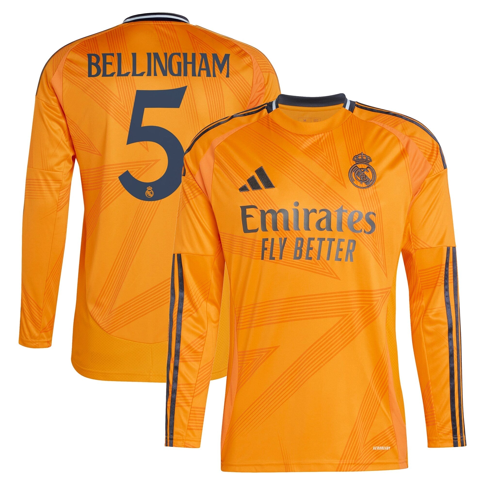Real Madrid adidas 2024/25 Away Long Sleeve Player Jude Bellingham 5 Authentic T-shirt - Orange