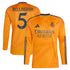Real Madrid adidas 2024/25 Away Long Sleeve Player Jude Bellingham 5 Authentic T-shirt - Orange