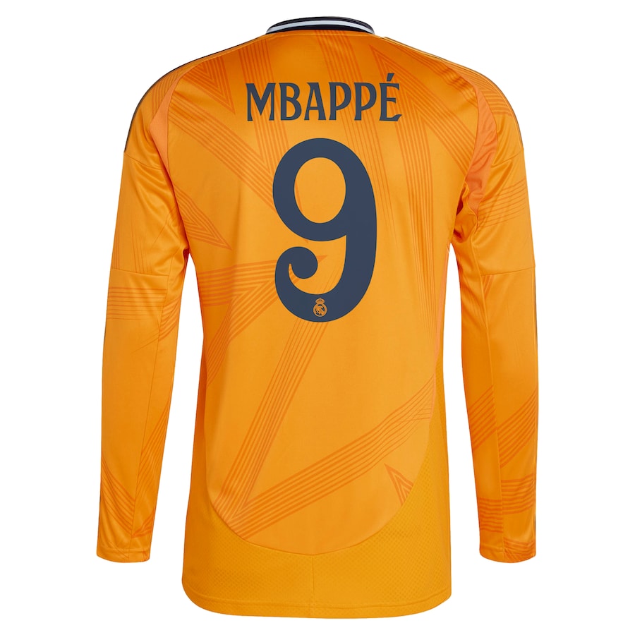 Real Madrid adidas 2024/25 Away Long Sleeve Player Kylian Mbappé  9 Authentic T-shirt - Orange