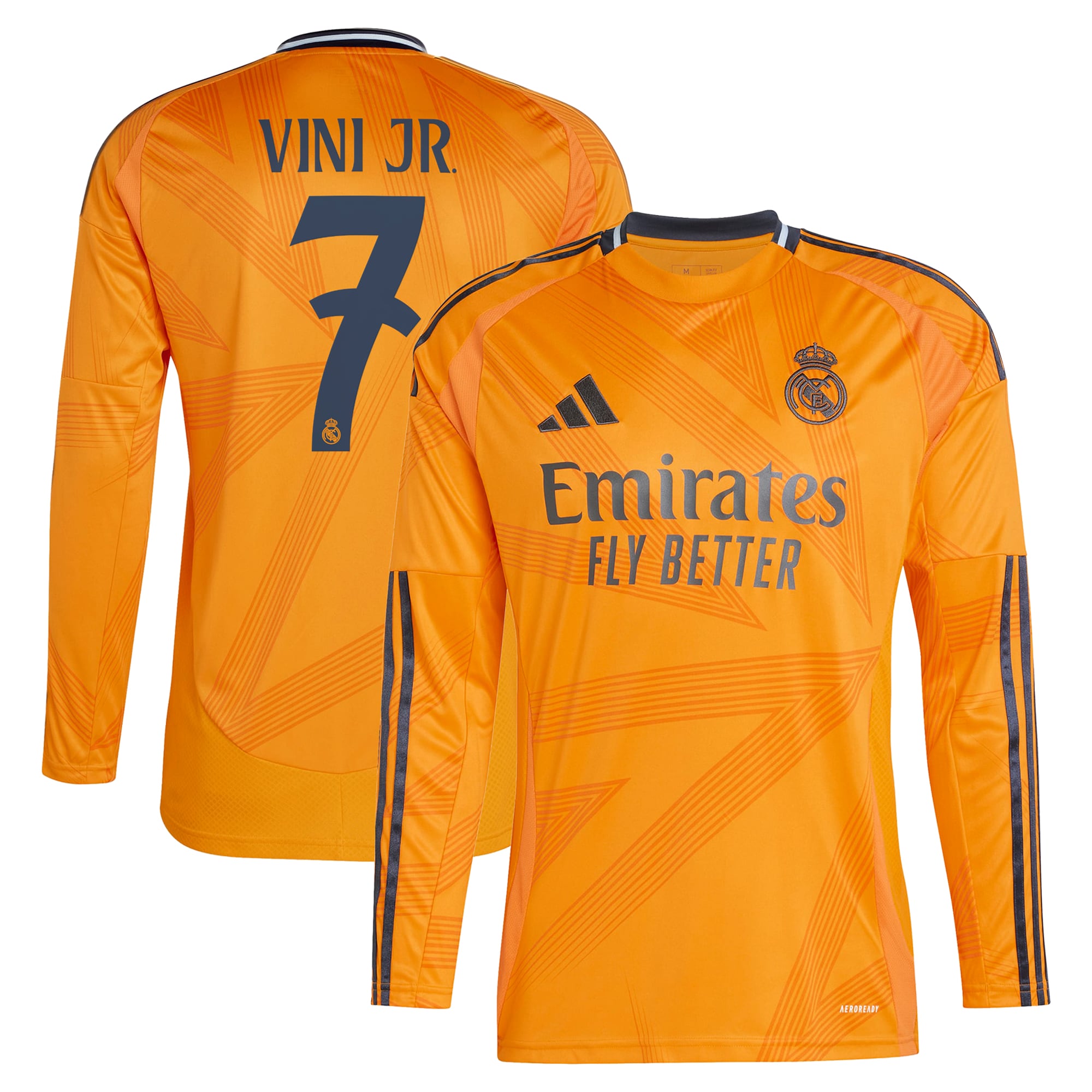Real Madrid adidas 2024/25 Away Long Sleeve Player Vini Jr. 7 Authentic T-shirt - Orange