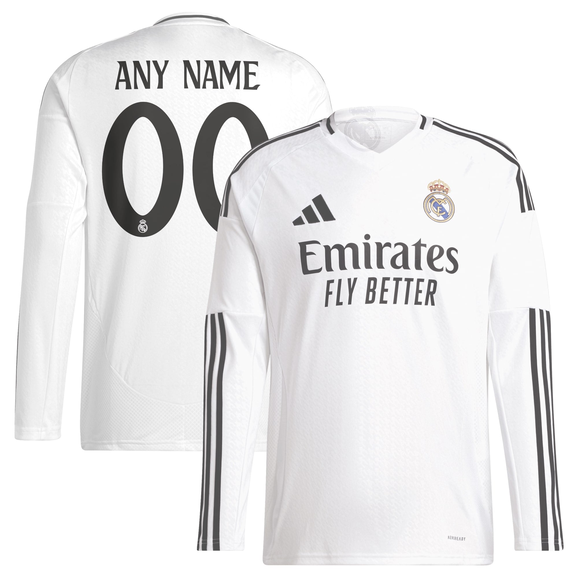 Real Madrid adidas 2024/25 Home Customized Long Sleeve Authentic T-shirt - White