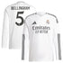 Real Madrid adidas 2024/25 Home Long Sleeve Jude Bellingham 5 Player Authentic T-shirt - White