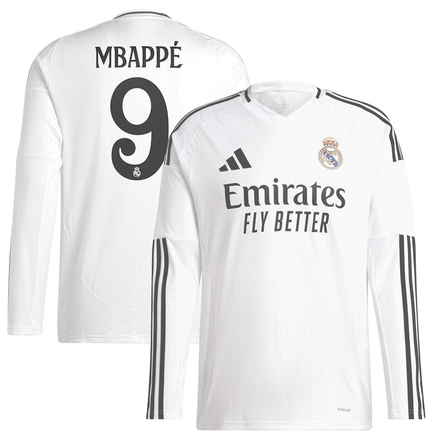 Real Madrid adidas 2024/25 Home Long Sleeve Kylian Mbappé 9 Player Authentic T-shirt - White
