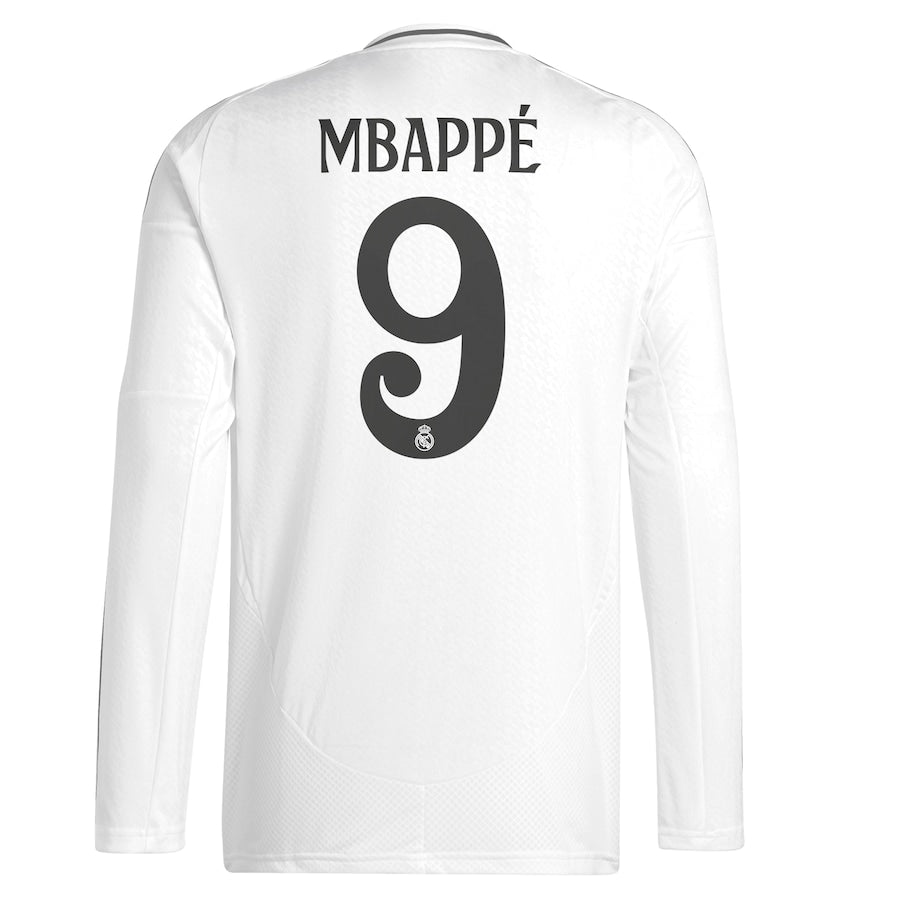 Real Madrid adidas 2024/25 Home Long Sleeve Kylian Mbappé 9 Player Authentic T-shirt - White