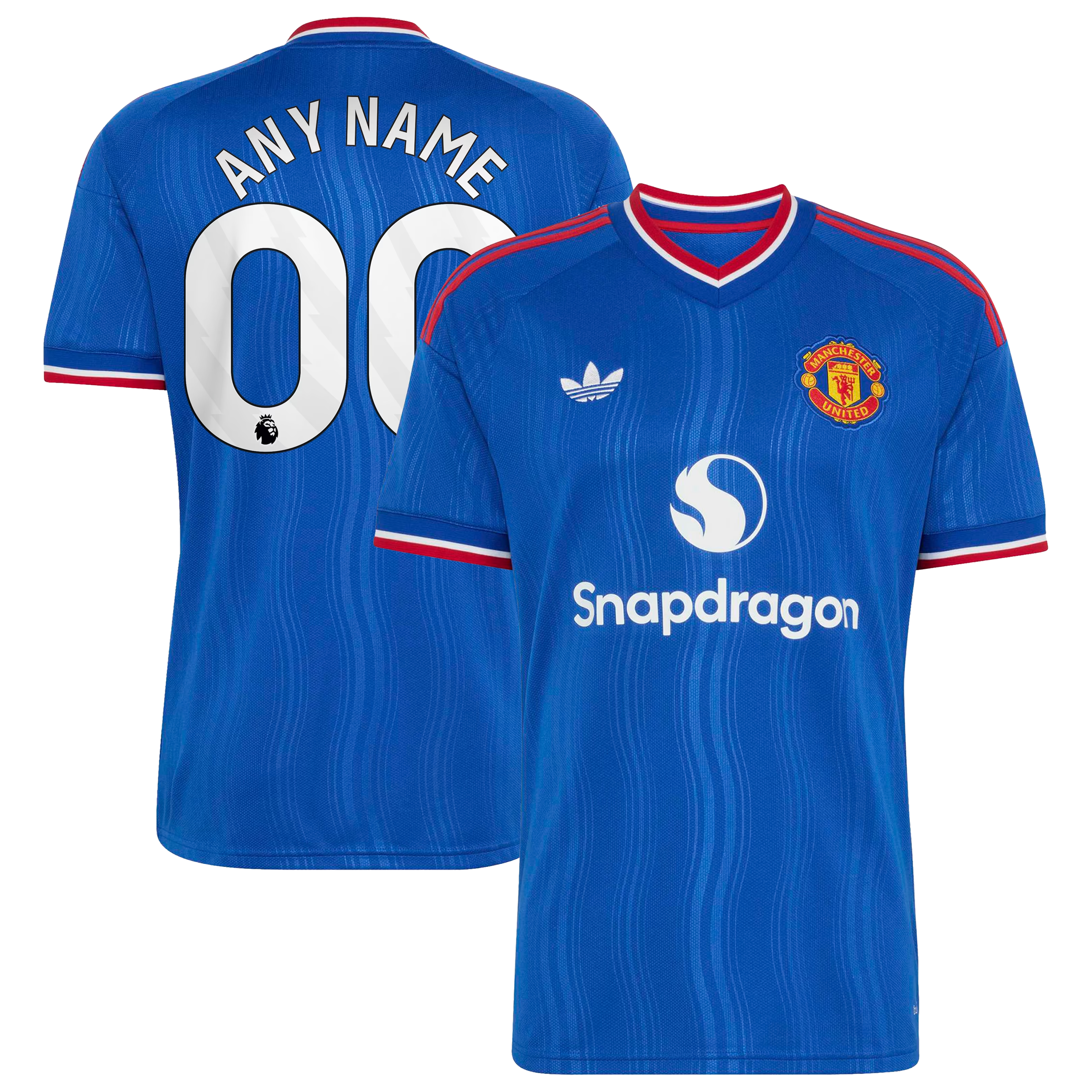 Royal Wavy Stripe Away Customizable Soccer Jersey | Athletic Apparel Man United