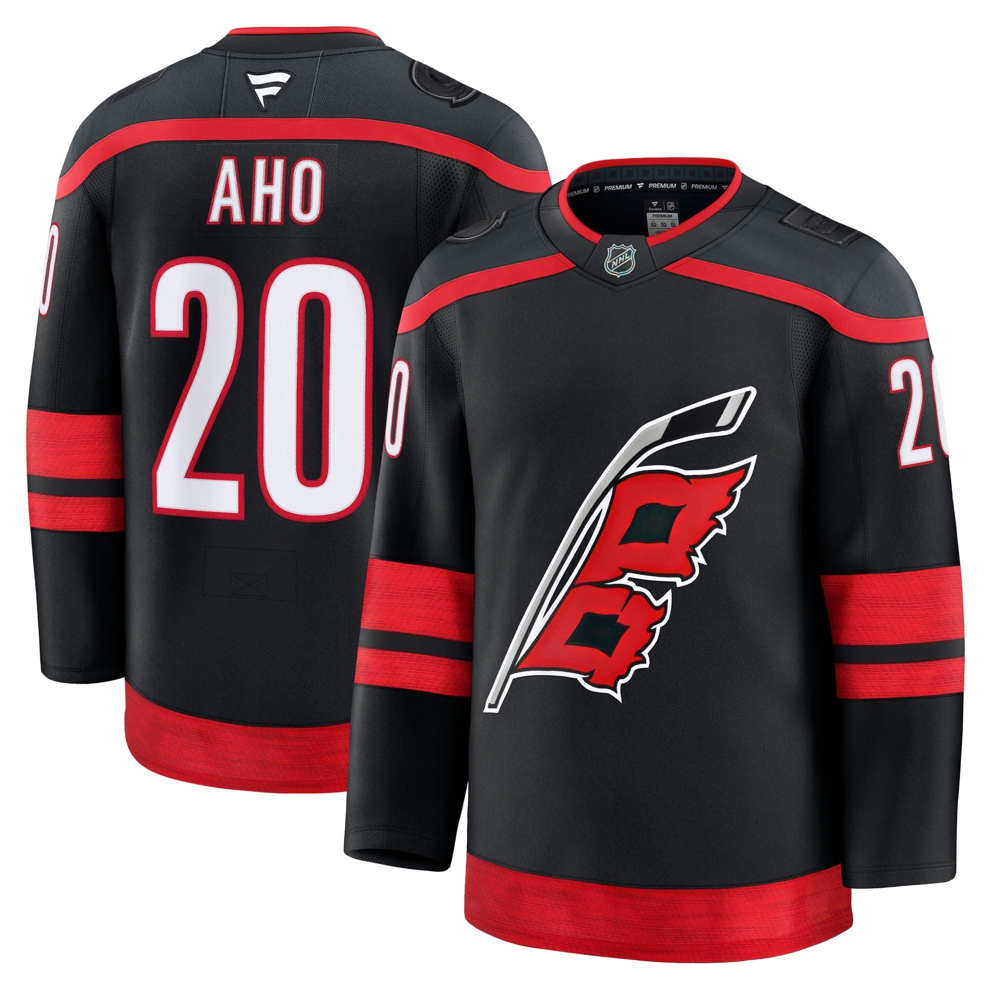Sebastian Aho Carolina Hurricanes Fanatics Premium Home Jersey – Black "Warning Flag" Edition