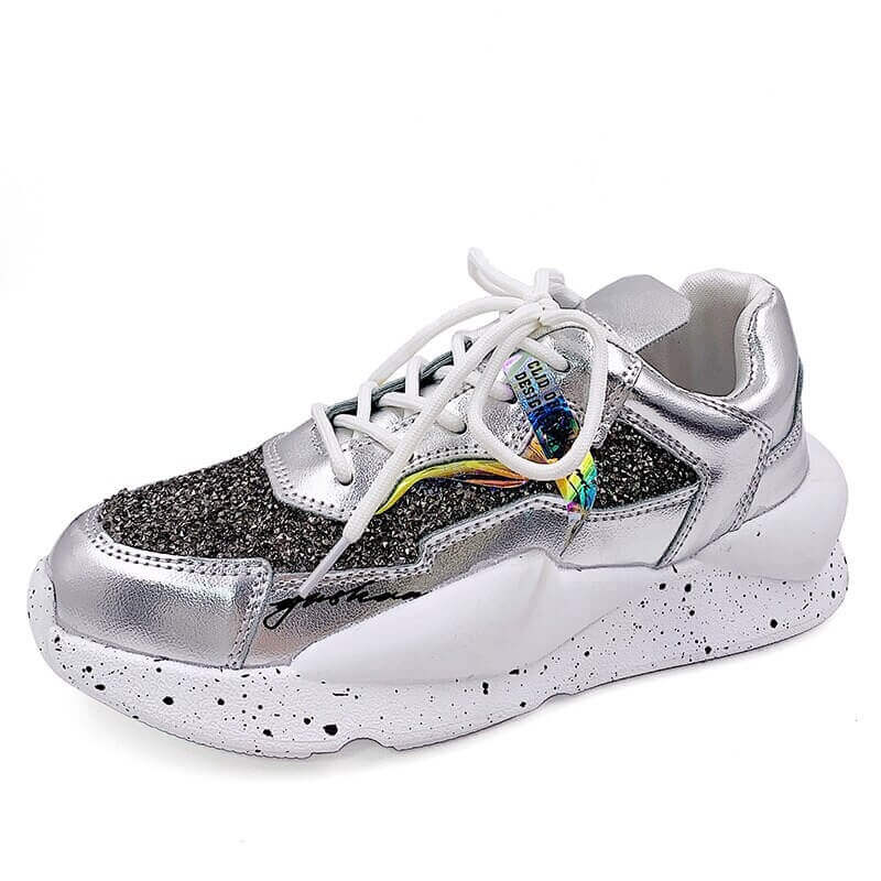 Women Nevada Rhinestone Sneaker Fashion Casual Chunky Shoe. Black Zapatos De Mujer