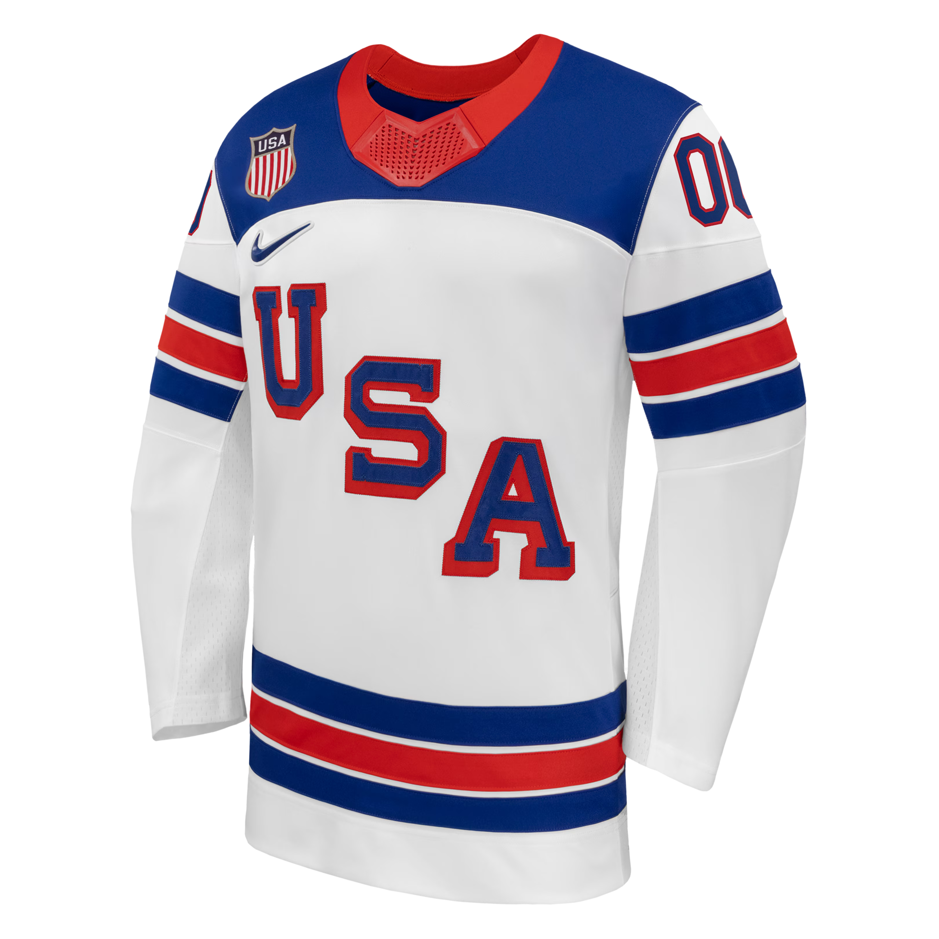 USA Hockey Nike 2026 Away Supporter Edition Custom Jersey – White/Blue/Red