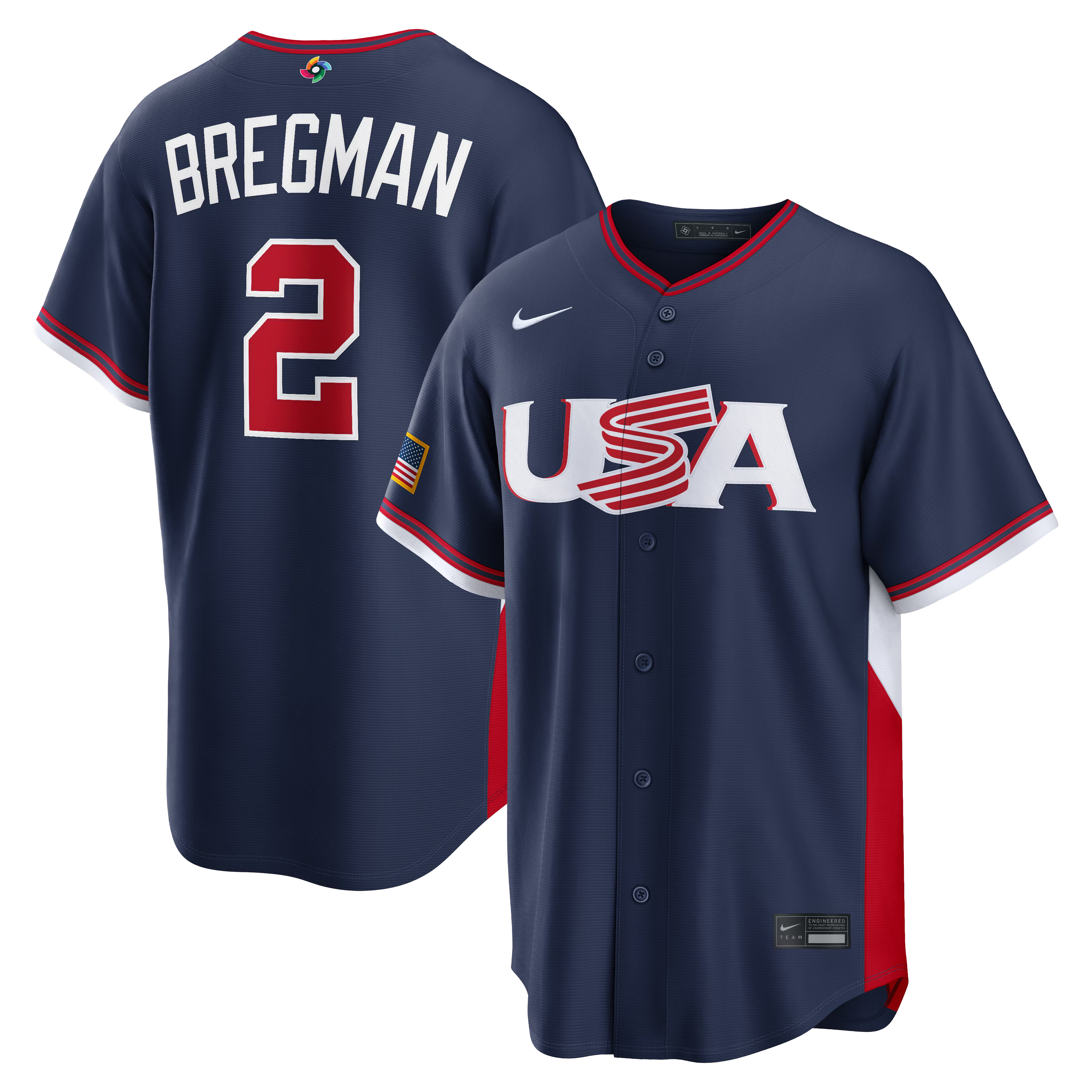 USA National Baseball Road Jersey 2026 - Navy Blue Shirt - Bregman #2