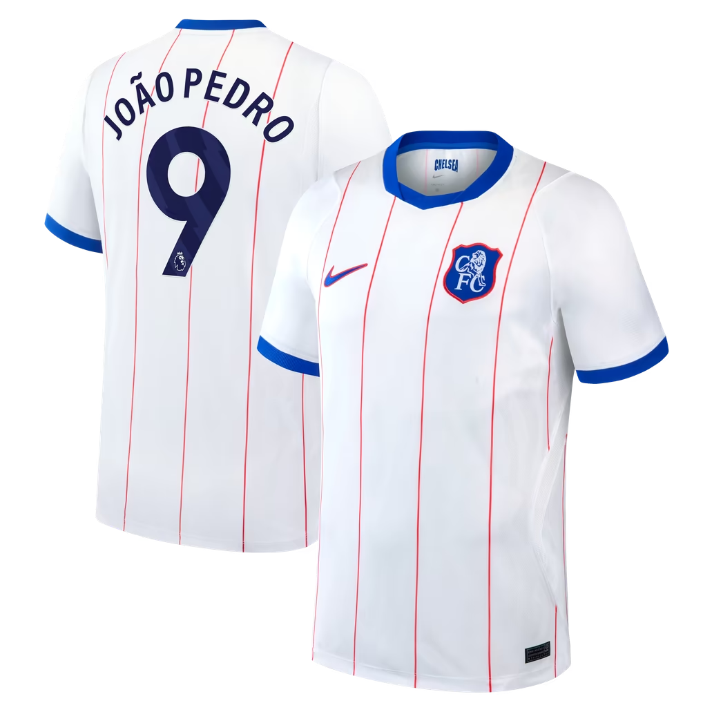 White Pinstriped Third Player Fan Soccer Jersey João Pedro | Athletic Apparel Chelsea