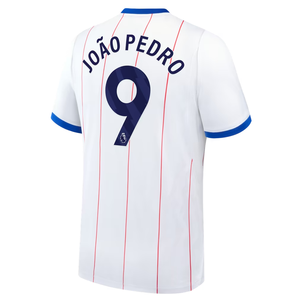 White Pinstriped Third Player Fan Soccer Jersey João Pedro | Athletic Apparel Chelsea