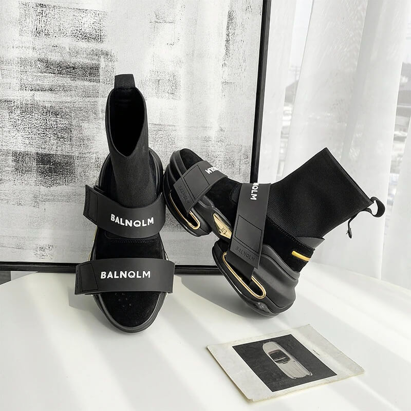 ADBOOV 202 New Fashion High Top Sock Sneakers Women Thick Sole Platform Casual Shoes Ladies Genuine Leather Slip On Sock Boots F