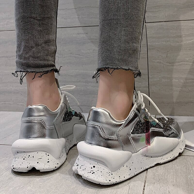 Women Nevada Rhinestone Sneaker Fashion Casual Chunky Shoe. Black Zapatos De Mujer