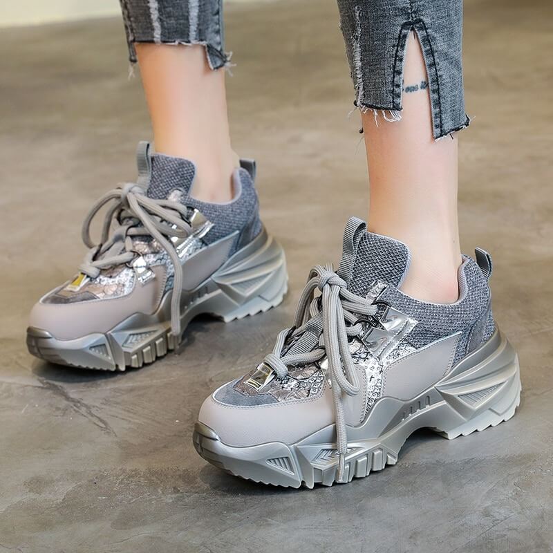 Nevada Gne Leather Chunky Sneaker, Women Cross-tie Fashion Casual Shoes Footwear