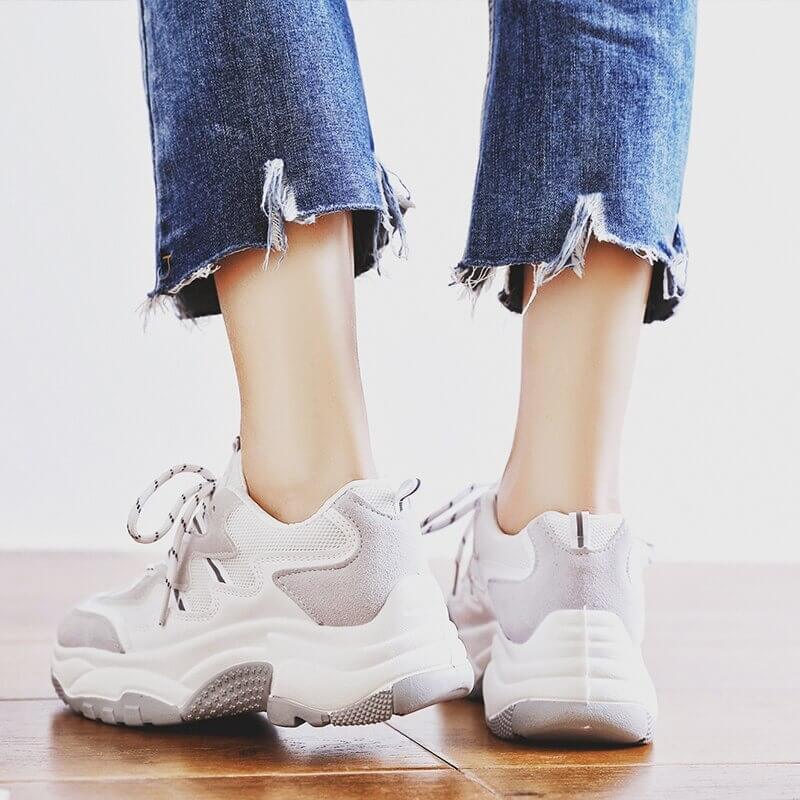 Women nevada Suede Leather Mesh Platform Chunky Sneaker.