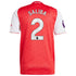 Back view of William Saliba Arsenal jersey 2025 in red and white by adidas with number 2 and Premier League logo