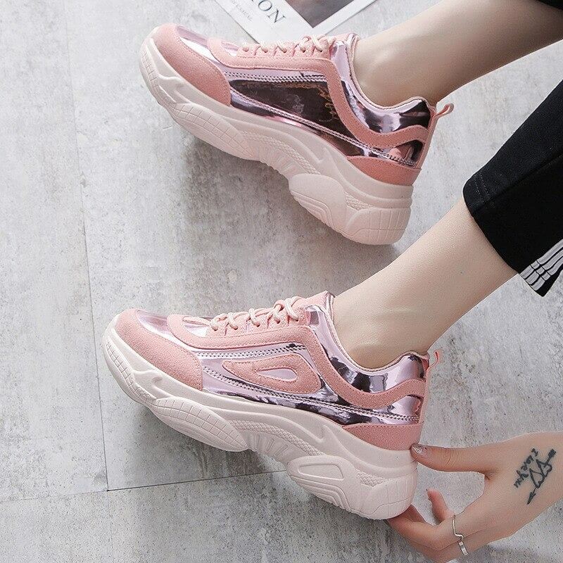 Air Zapatillas Hombre Deportiva Sneakers 2019 New Women's Shoes Laser Stitching Bright Face Small Thick-soled Old Sports