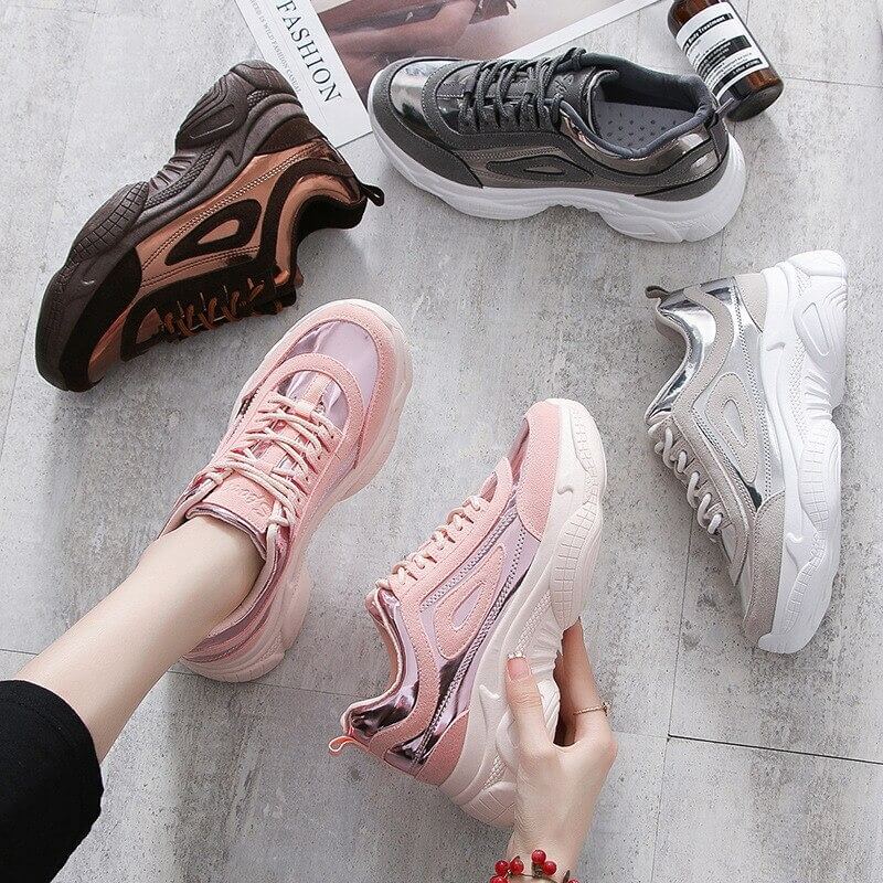 Air Zapatillas Hombre Deportiva Sneakers 2019 New Women's Shoes Laser Stitching Bright Face Small Thick-soled Old Sports