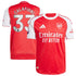Red and white Riccardo Calafiori Arsenal Adidas jersey 2026 with Emirates Fly Better logo
