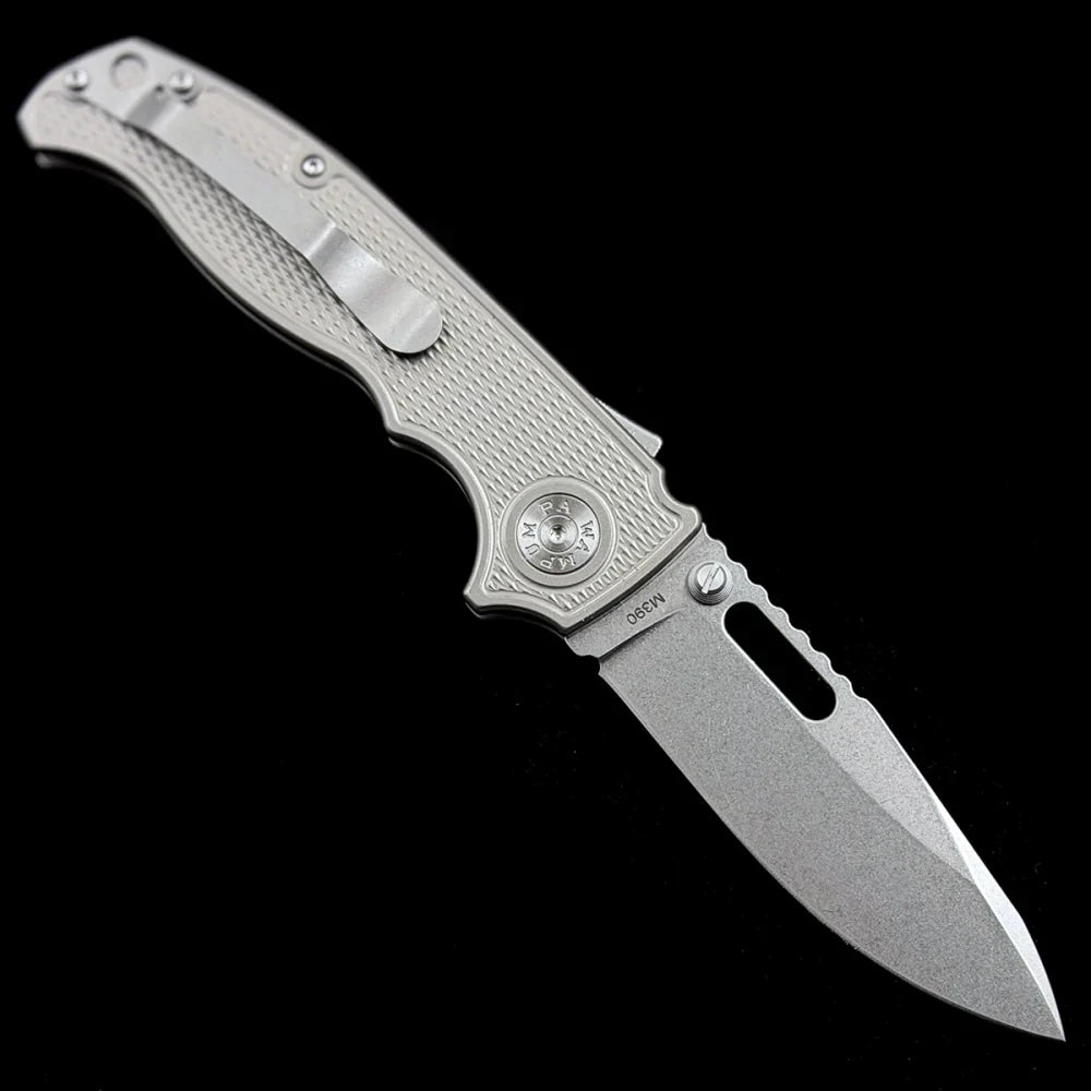Demko Dynamics MG AD20S Folding Knife – 3.25" M390 Premium Steel Shark-Foot Blade – Precision Titanium Alloy Handle