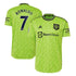Cristiano Ronaldo Manchester United Adidas jersey in bright green with number 7 and sponsor logos
