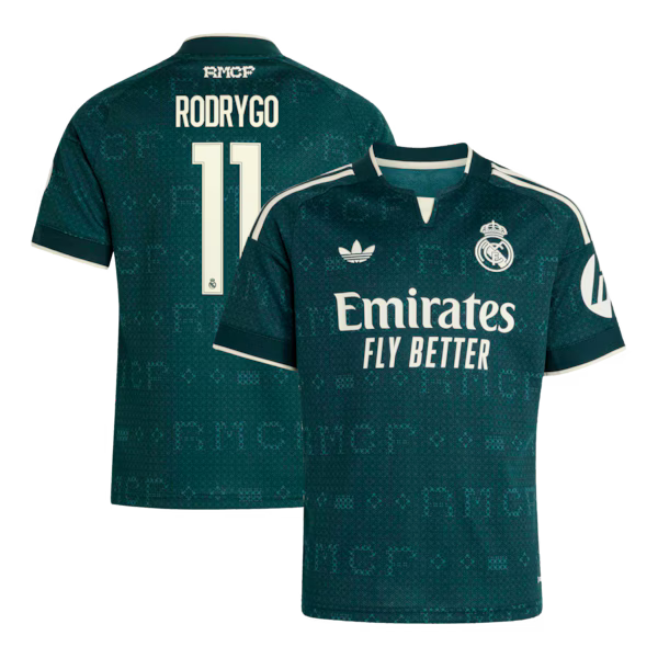Rodrygo Real Madrid adidas Youth 2026/27 Away Replica Jersey - Green