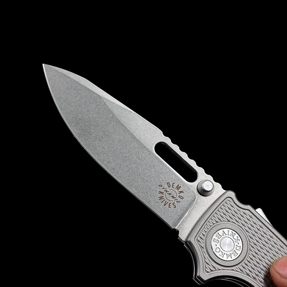 Demko Dynamics MG AD20S Folding Knife – 3.25" M390 Premium Steel Shark-Foot Blade – Precision Titanium Alloy Handle