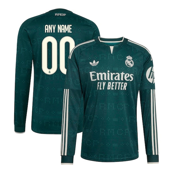 Real Madrid adidas 2026/27 Away Replica Custom Long Sleeve Jersey - Green